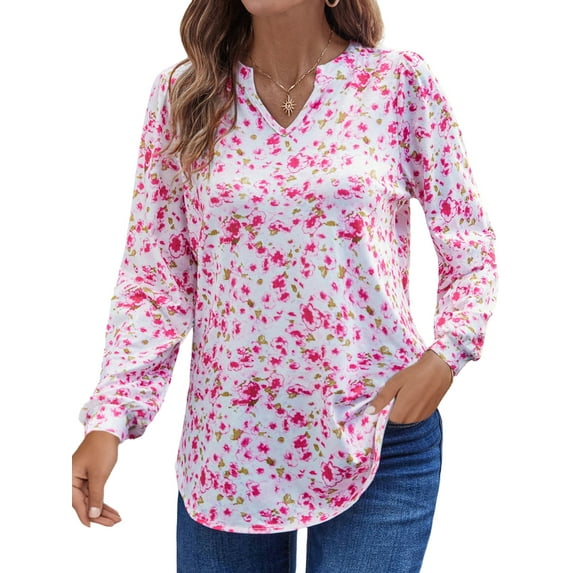 UVN Floral Print Blouses for Women V Neck Long Sleeve Shirts Boho Casual Ladies Tops
