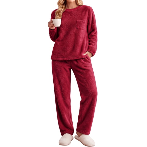 UVN Fluffy Pajamas Set for Women Winter Fleece Long Sleeve Tops and Pants 2 Piece Outfits Soft Plush Pjs
