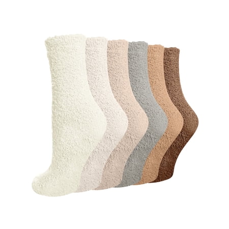 UVN Fuzzy Sock for Women 6 Pairs Warm Soft Plush Sleep Socks Womens Gifts, Size 5-9