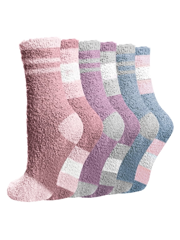 Fuzzy Sock for Women 6 Pairs Warm Soft Plush Sleep Socks Womens Gifts, Size 5-9