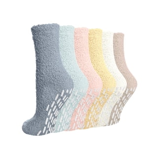 UVN Fuzzy Sock for Women with Grippers 6 Pairs Warm Soft Plush Sleep Socks Womens Gifts, Size 5-9