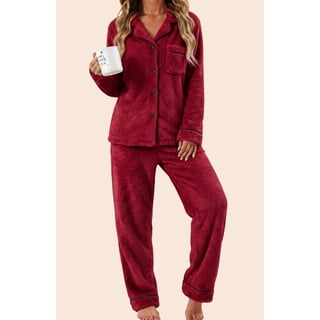 UVN Winter Pajama Set for Women Fuzzy 2 Piece Matching Set Ladies Button up Long Sleeve Tops and Long Pants Loose Plush Sleepwear