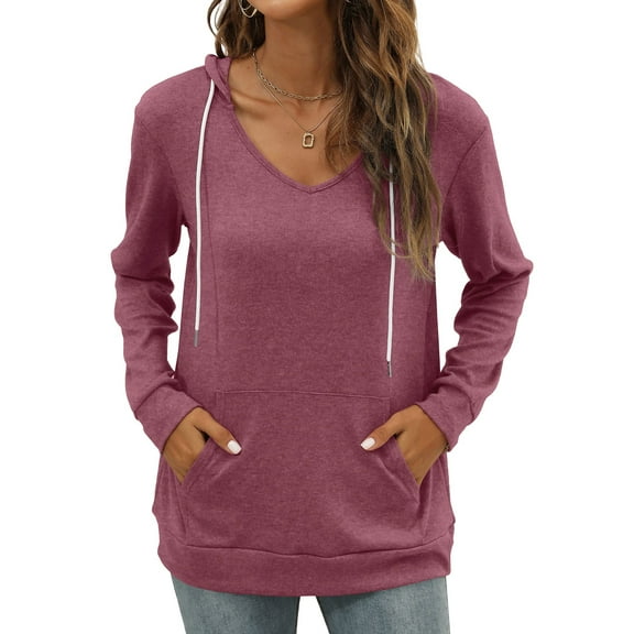UVN Hoodies Sweatshirt for Women Long Sleeve Tunic Casual V Neck Pullover Tops with Pockets and Drawstring