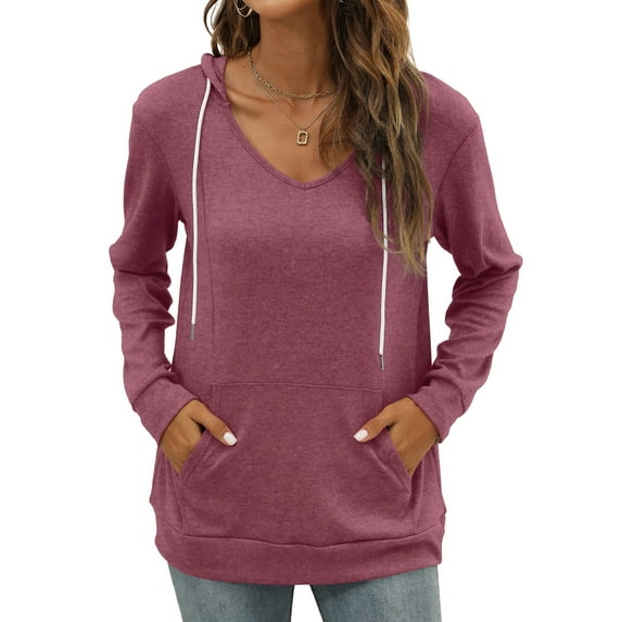 UVN Hoodies Sweatshirt for Women Long Sleeve Tunic Casual V Neck Pullover Tops with Pockets and Drawstring