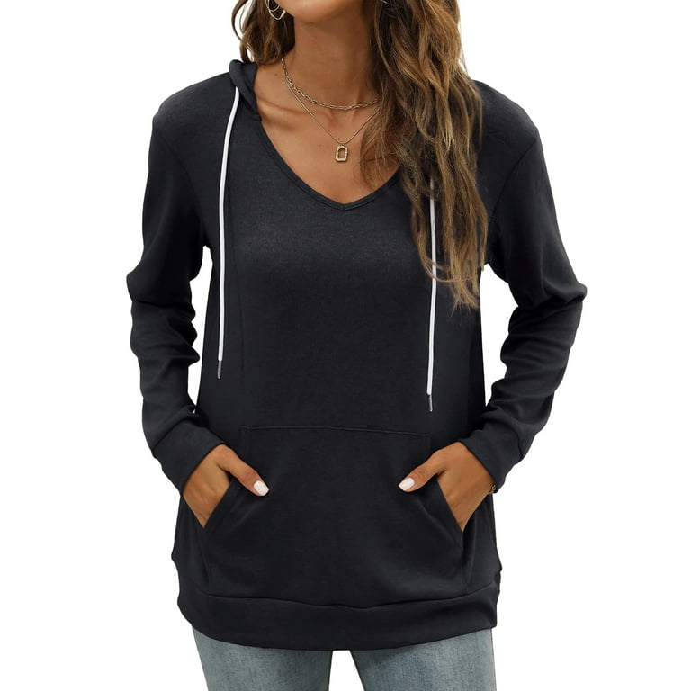 UVN Women's Relaxed Fit Essential Hoodie Sweatshirt, Long Sleeve V