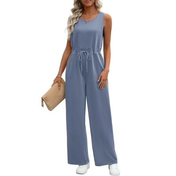 UVN Jumpsuits for women Summer Casual Romper Sleeveless Wide Leg Long Pants Outfits Dressy Woman Clothes