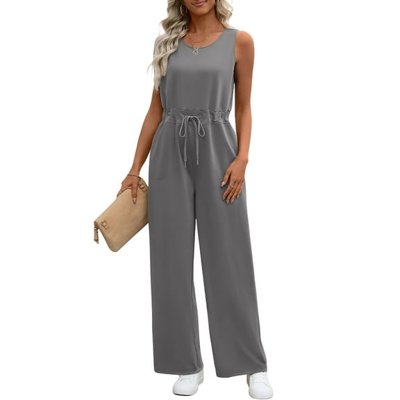 UVN Jumpsuits for women Summer Casual Romper Sleeveless Wide Leg Long Pants Outfits Dressy Woman Clothes