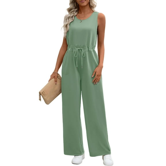 UVN Jumpsuits for women Summer Casual Romper Sleeveless Wide Leg Long Pants Outfits Dressy Woman Clothes