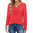 thumbnail image 1 of UVN Lace Blouses for Women V Neck Long Sleeve Shirts Fall Trendy Casual Tunic Tops, 1 of 9