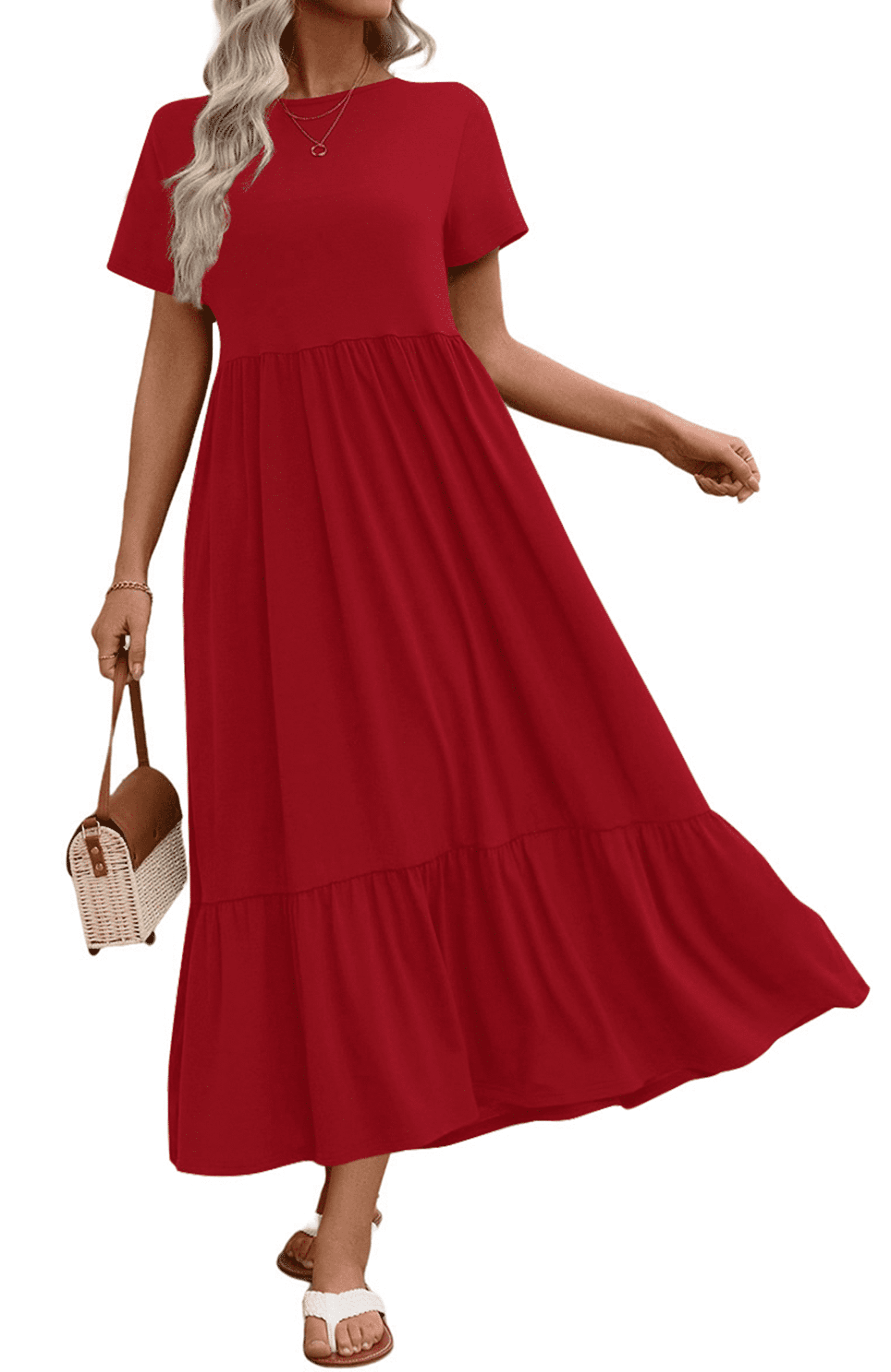 UVN Long Summer Dress for Women Casual Maxi Dress with Pockets Short Sleeve  Crewneck - Walmart.com