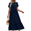 UVN Maxi Dresses for Women Summer Short Sleeve Casual Crewneck Long Dress with Pockets