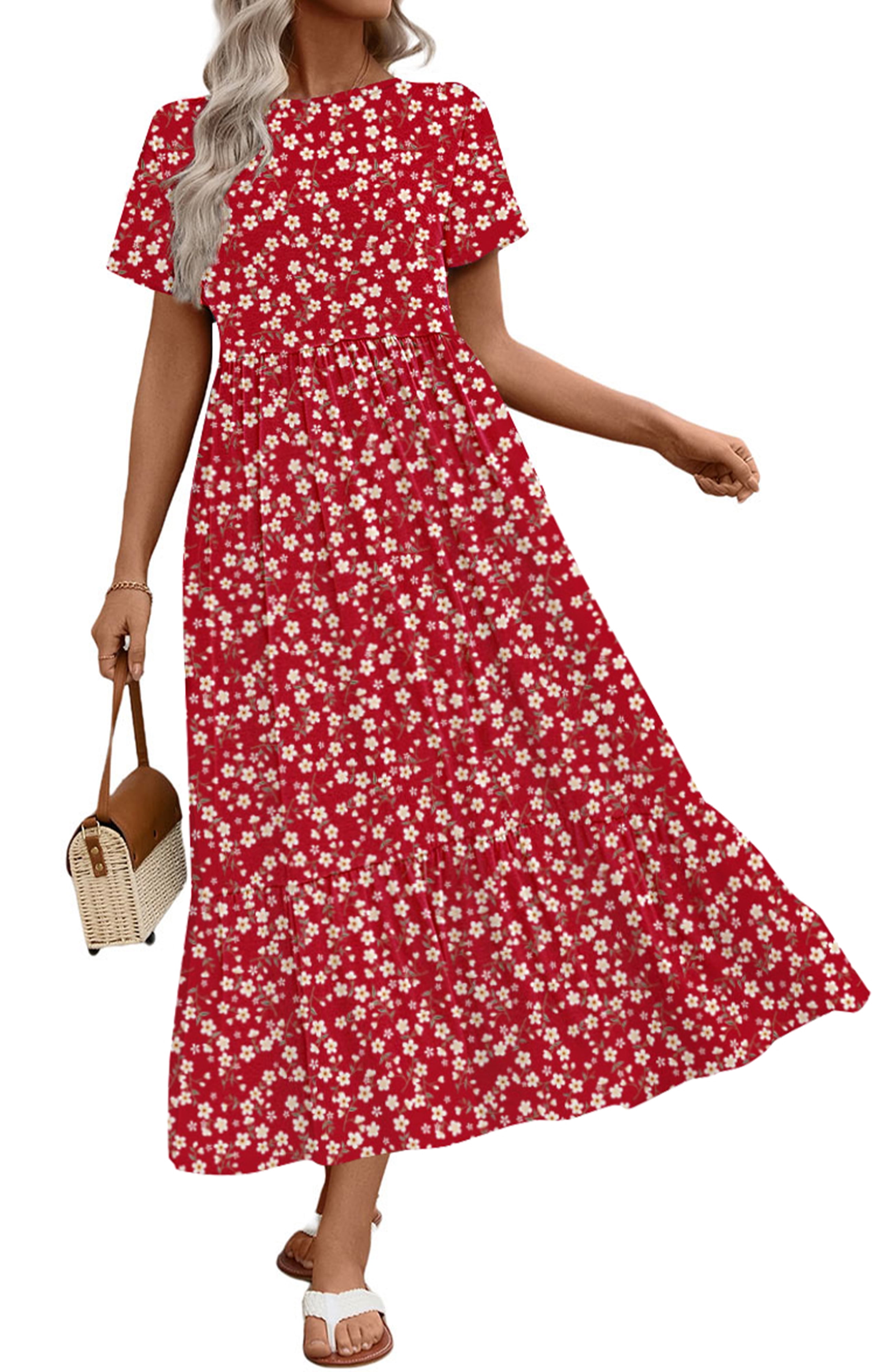 UVN Long Summer Dress for Women Casual Maxi Dress with Pockets Short Sleeve  Crewneck - Walmart.com