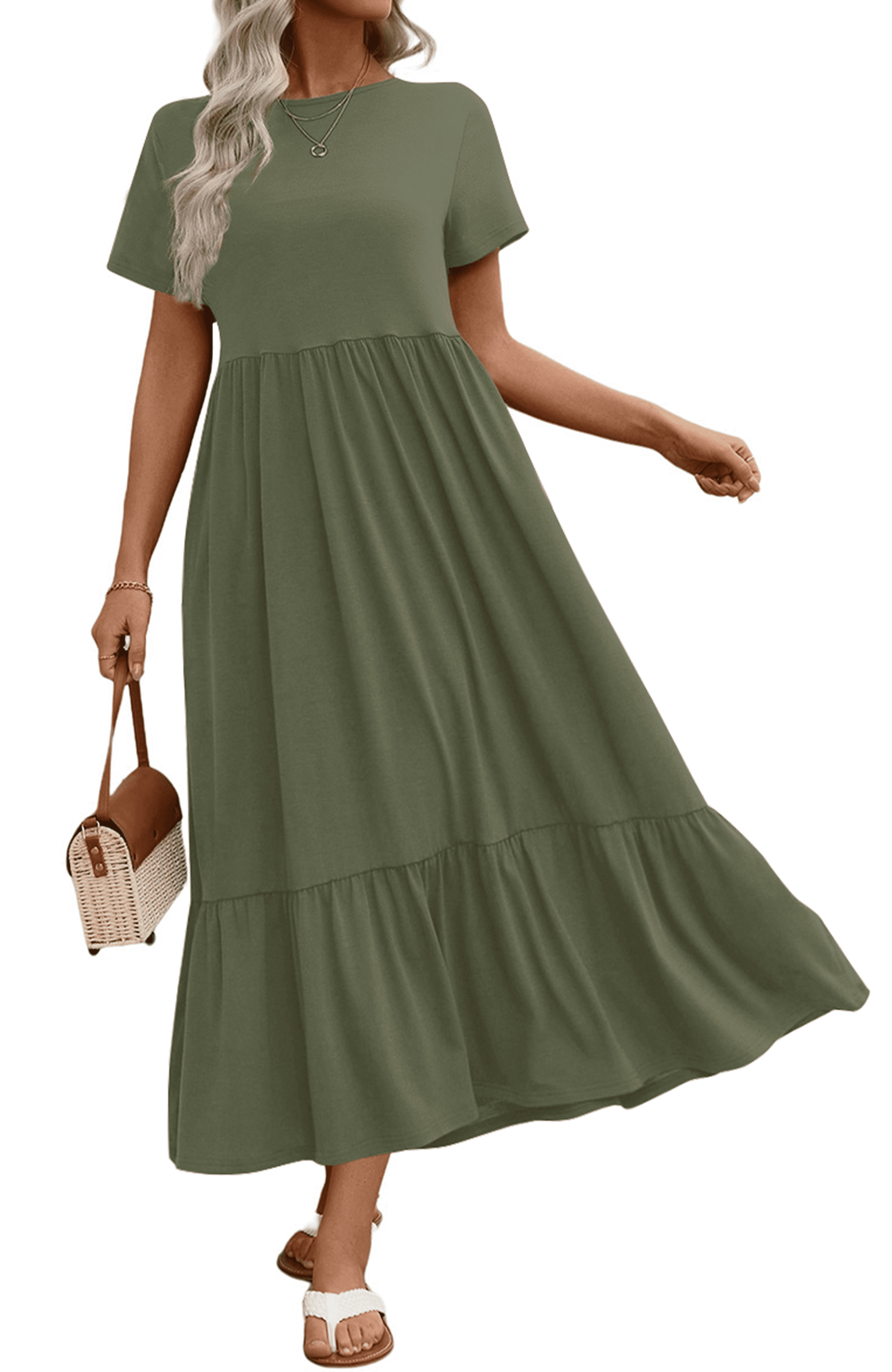 fitted lace wedding dress Hyacinth House Olive Green Ruffle Collar Louisa Maxi Dress Olive Green / XL main image 1
