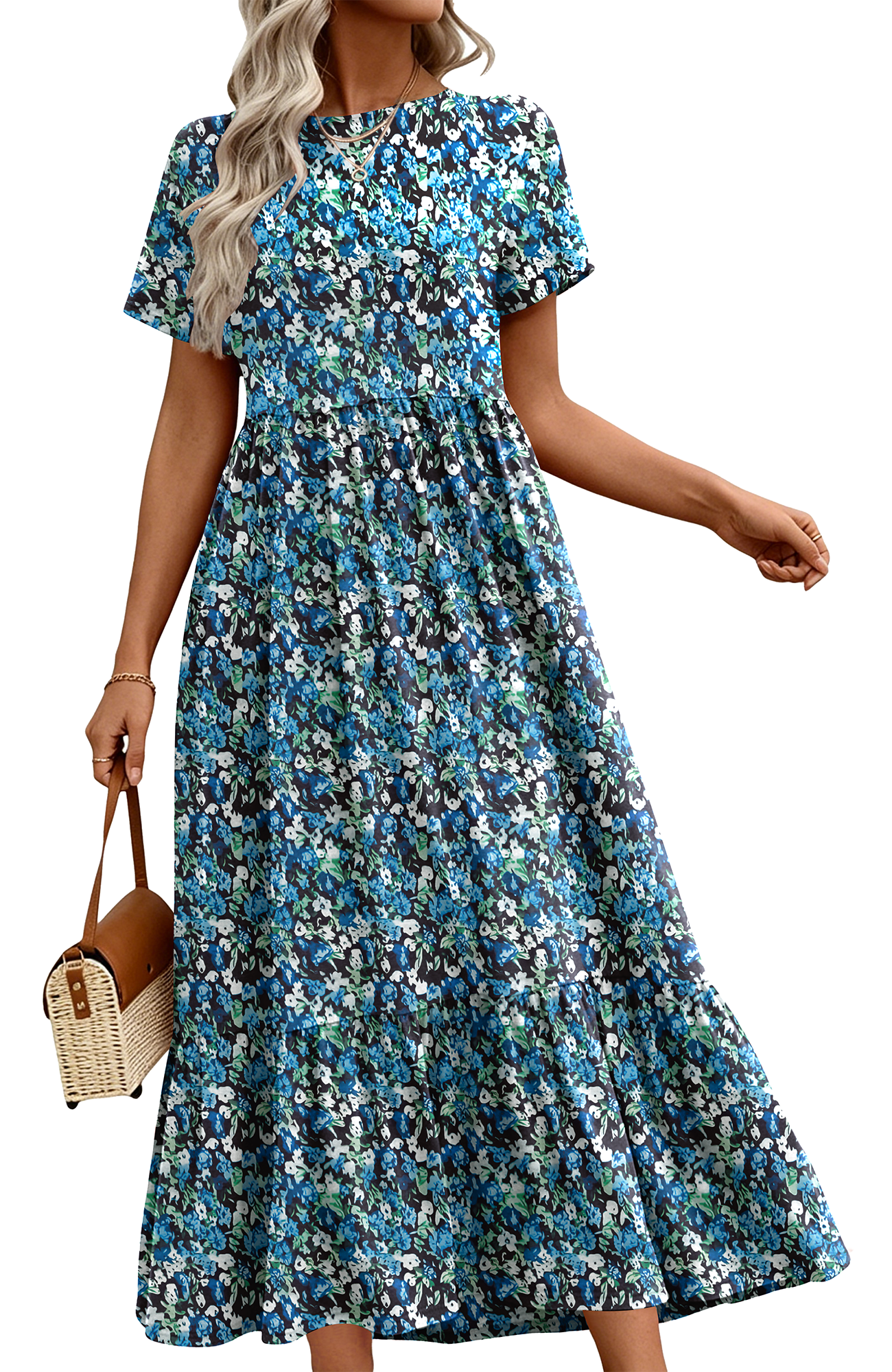 UVN Long Summer Dress for Women Casual Maxi Dress with Pockets Short Sleeve  Crewneck - Walmart.com