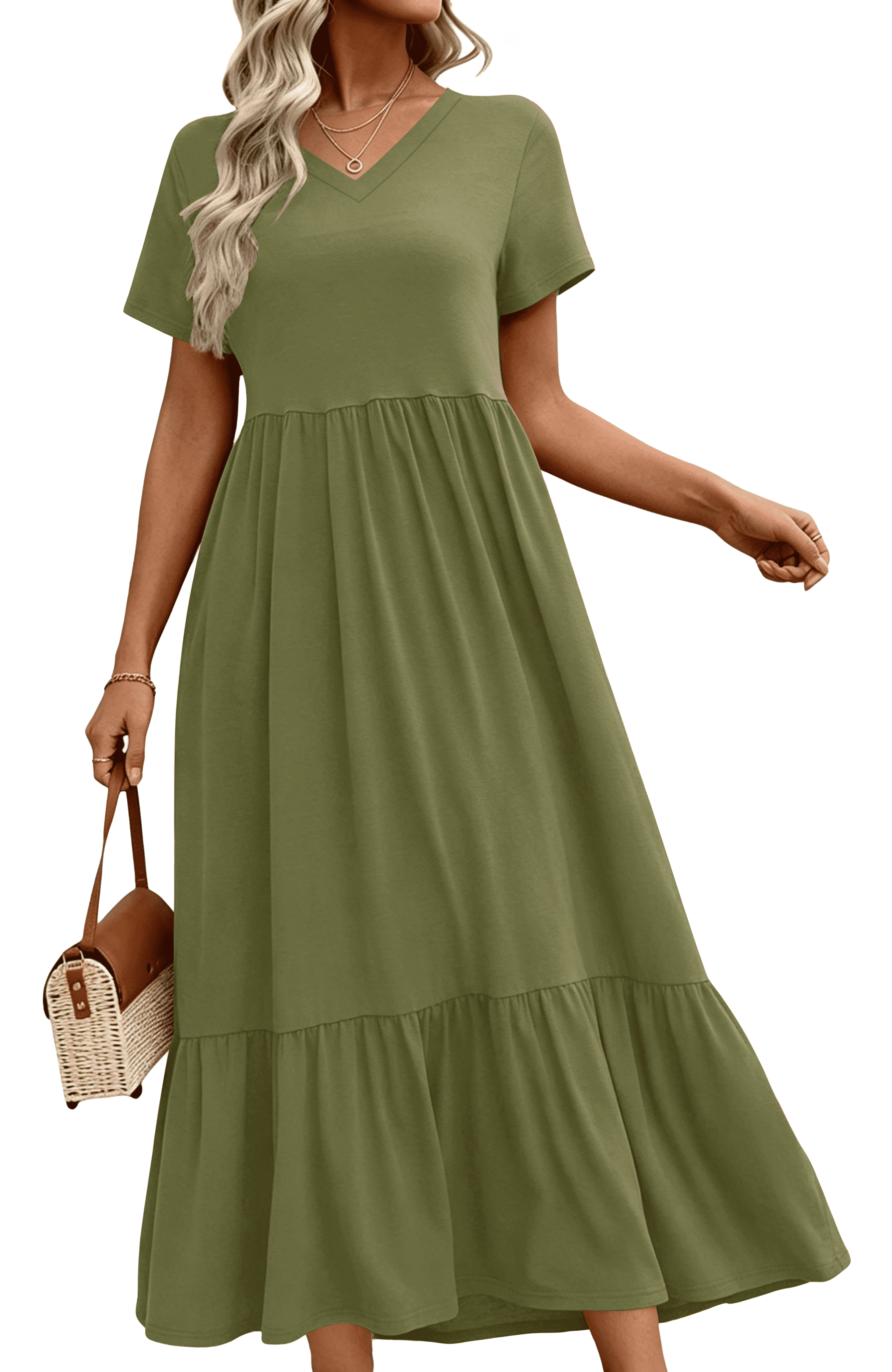 casual long summer dresses WNEEDU Women Short Sleeve Maxi with Pockets,Black,S Item made of high quality materials Macy Dress: Olive