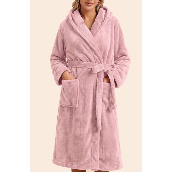 UVN Long Robes for Women Winter Plush Fleece Hooded Bathrobe Soft Cozy Fluffy Sleepwear Nightgown with Pockets