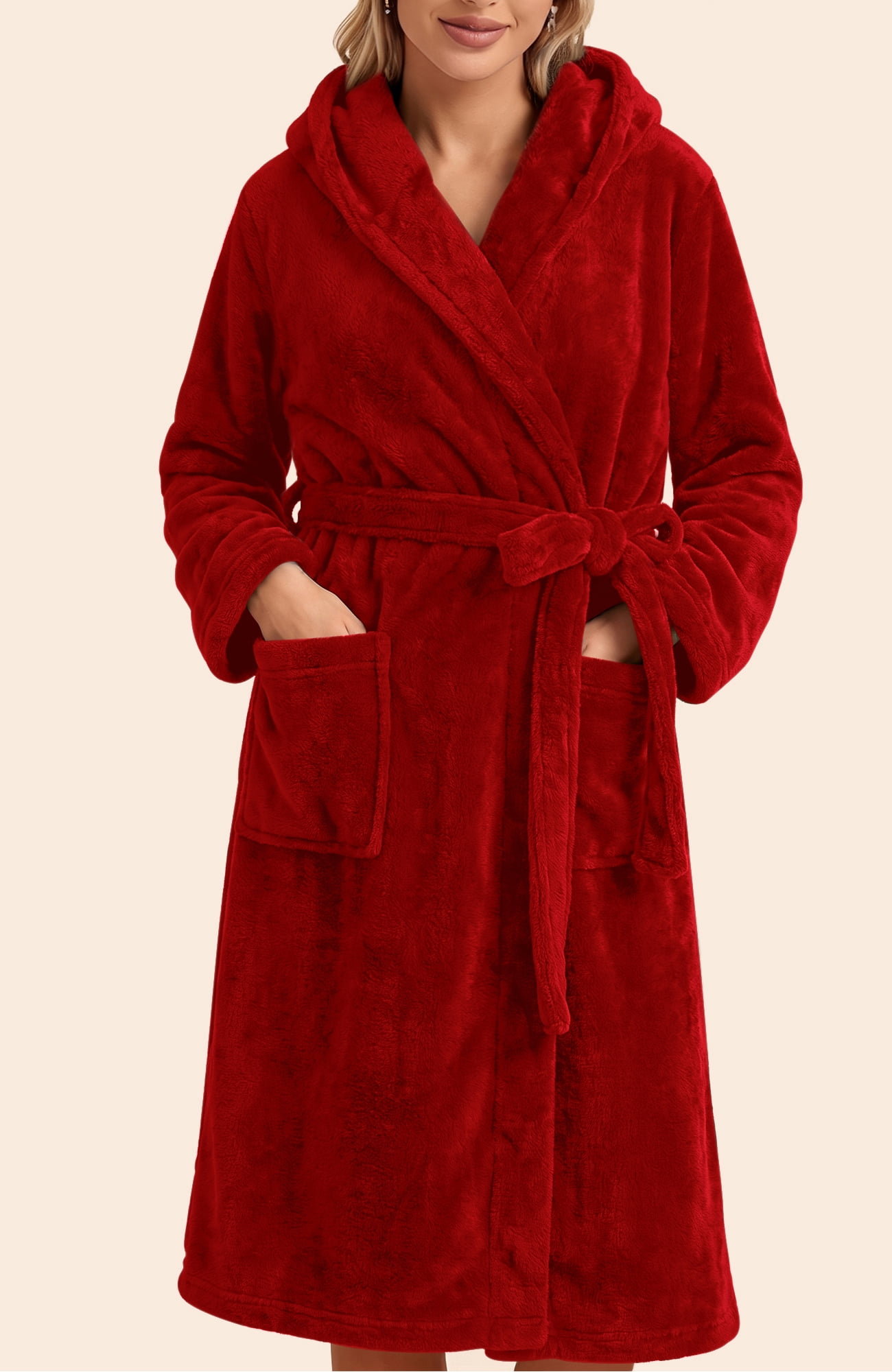 long hooded dressing gowns ladies UVN Robes for Women Winter Plush Fleece Bathrobe Soft Cozy Fluffy Sleepwear Nightgown with Pockets floor length dressing gown