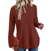 UVN Long Sleeve Shirt for Women Fall Casual Blouses Ladies Loose Fit Crew Neck Tunic Tops