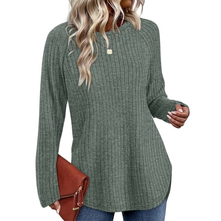 UVN Long Sleeve Shirt for Women Fall Casual Blouses Ladies Loose Fit Crew Neck Tunic Tops