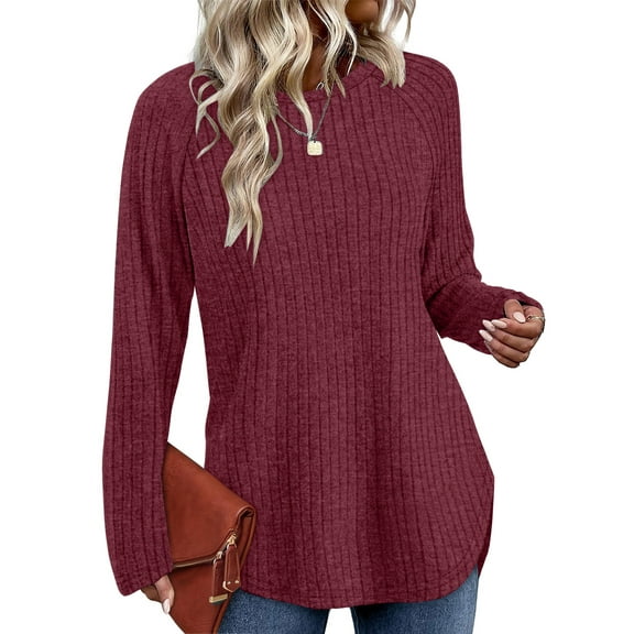 UVN Long Sleeve Shirt for Women Fall Casual Blouses Ladies Loose Fit Crew Neck Tunic Tops
