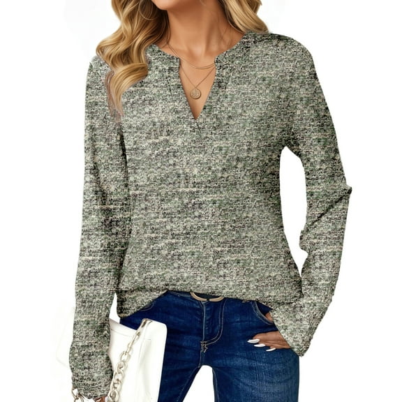 UVN Long Sleeve Shirts for Women Fall V Neck Waffle Knit Blouses Dressy Casual Tunic Tops Ladies Work Clothes