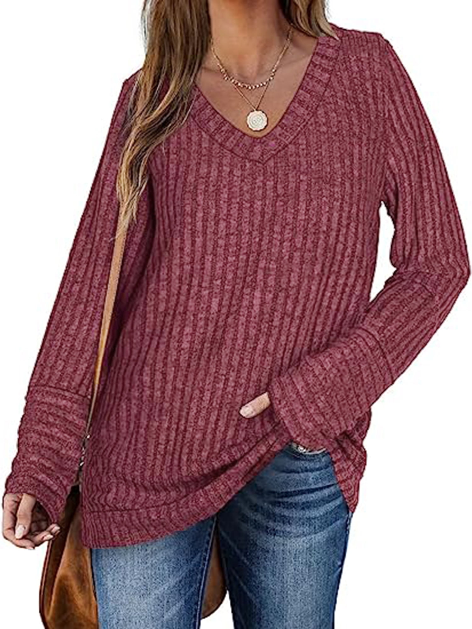 UVN Womens Tops V Neck Long Sleeve Shirts Lightweight Pullover Casual Tunic Tops