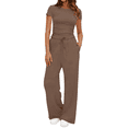 thumbnail image 1 of UVN Summer 2 Piece Outfit Set for Women Ruched Short Sleeve Tops and Wide Leg Pants with Pockets Casual Tracksuit Sets Ladies Loungewear, 1 of 9