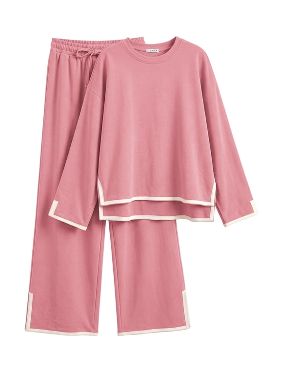 Outfits Sets for Women Casual 2 Piece Lounge Sets Fall Long Sleeve Tops and Wide Leg Pants Tracksuits Pajamas Sets with Pockets
