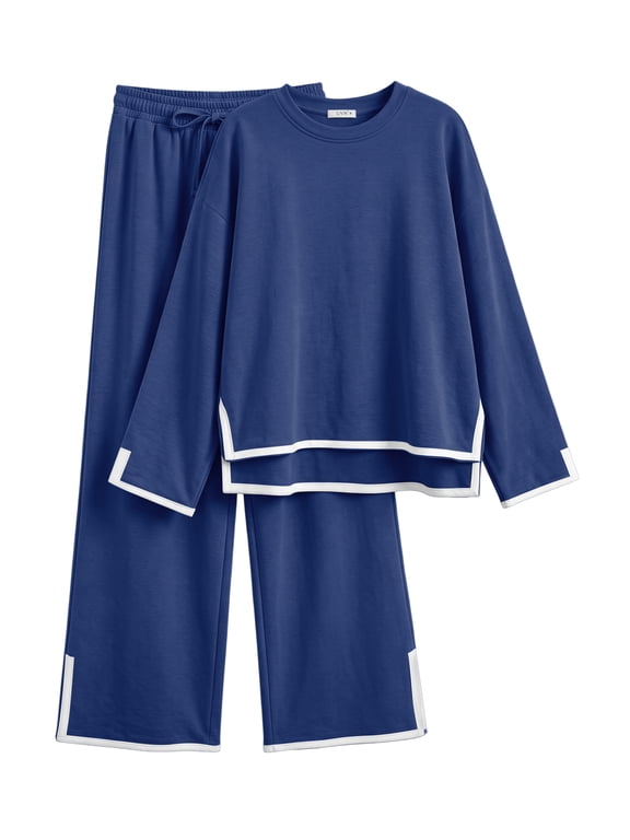 Outfits Sets for Women Casual 2 Piece Lounge Sets Fall Long Sleeve Tops and Wide Leg Pants Tracksuits Pajamas Sets with Pockets