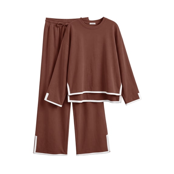 UVN Outfits Sets for Women Casual 2 Piece Lounge Sets Fall Long Sleeve Tops and Wide Leg Pants Tracksuits Pajamas Sets with Pockets