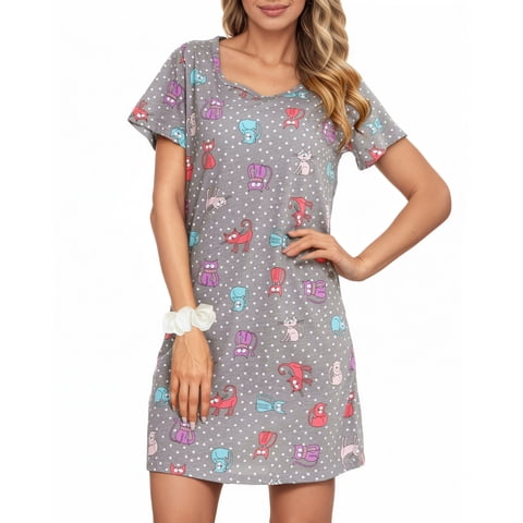 Nightgown for Women Short Sleeve Sleepwear Nightshirt Casual Sleepshirts Loose Print Pajamas Night Dresses