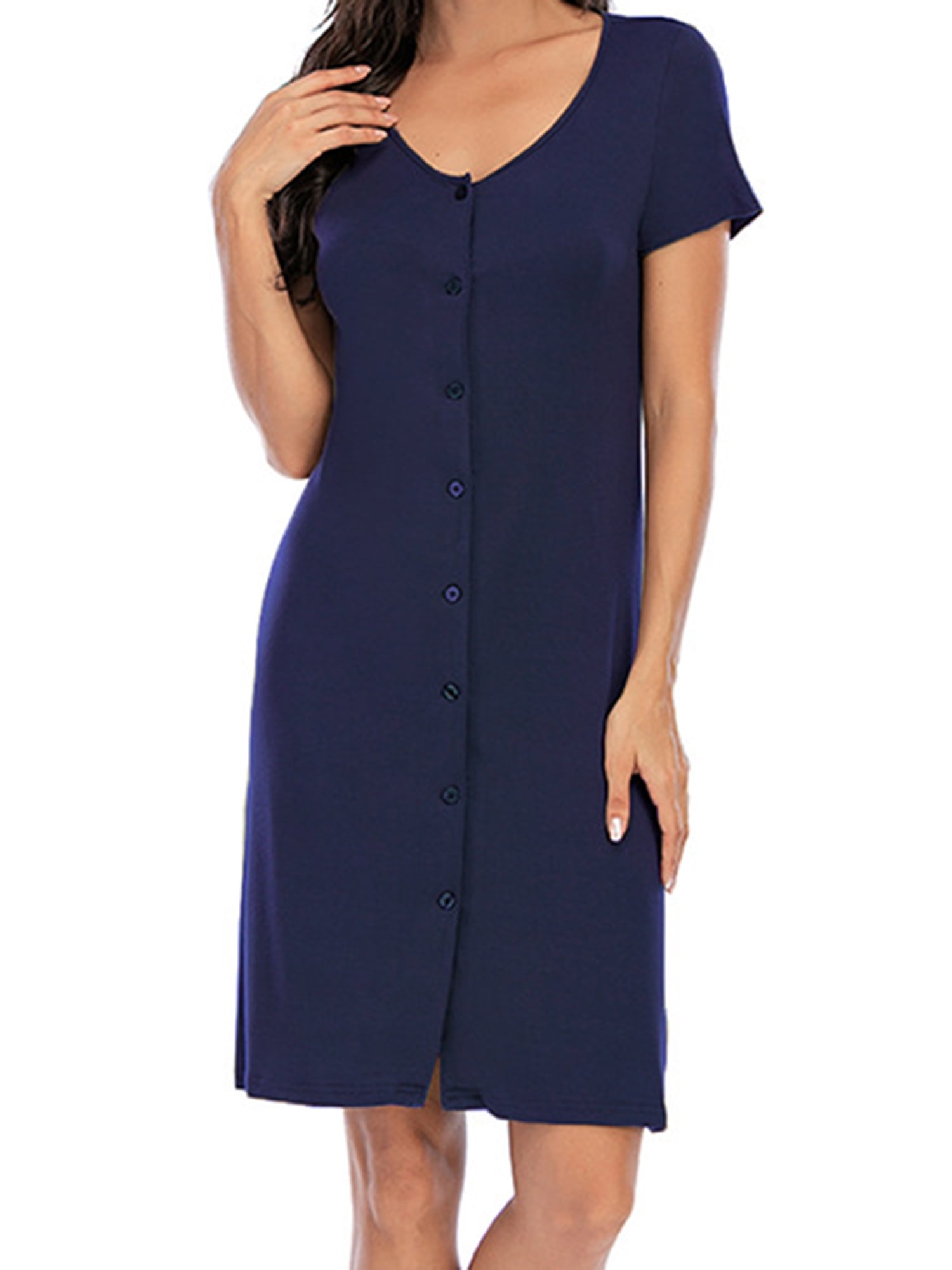 UVN Nightgowns for Women Button Down Nightshirts Short Sleeve Sleepwear