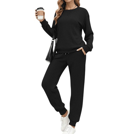 UVN Outfit Set for Women Long Sleeve Tops and Jogger Pants 2 Piece Matching Set with Pockets