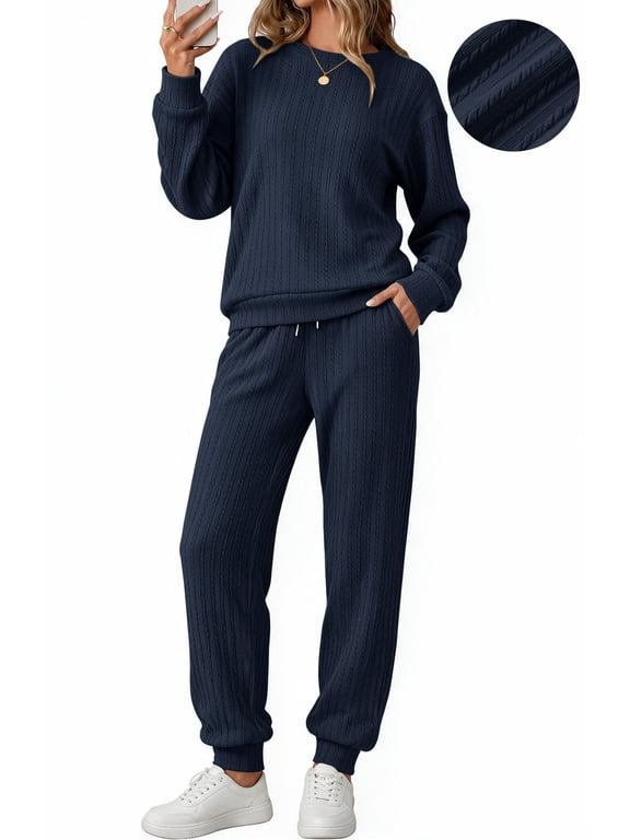 Outfit Set for Women Long Sleeve Tops and Jogger Pants 2 Piece Matching Set with Pockets