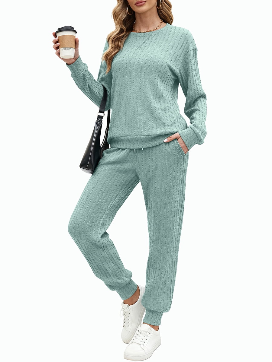 Outfit Set for Women Long Sleeve Tops and Jogger Pants 2 Piece Matching Set with Pockets