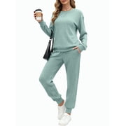UVN Outfit Set for Women Long Sleeve Tops and Jogger Pants 2 Piece Matching Set with Pockets
