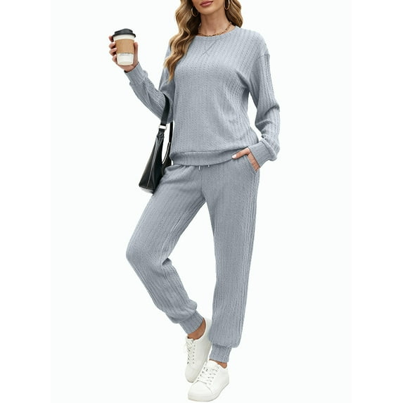 UVN Outfit Set for Women Long Sleeve Tops and Jogger Pants 2 Piece Matching Set with Pockets
