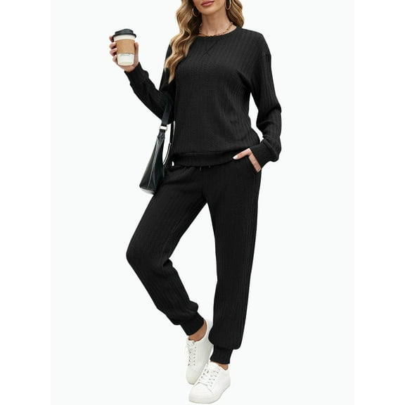 UVN Outfit Set for Women Long Sleeve Tops and Jogger Pants 2 Piece Matching Set with Pockets