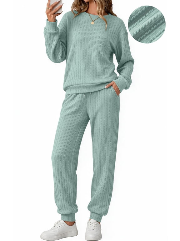 Outfit Set for Women Long Sleeve Tops and Jogger Pants 2 Piece Matching Set with Pockets
