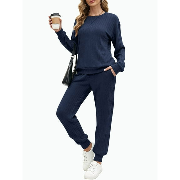 UVN Outfit Set for Women Long Sleeve Tops and Jogger Pants 2 Piece Matching Set with Pockets