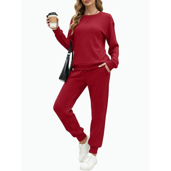 UVN Outfit Set for Women Long Sleeve Tops and Jogger Pants 2 Piece Matching Set with Pockets
