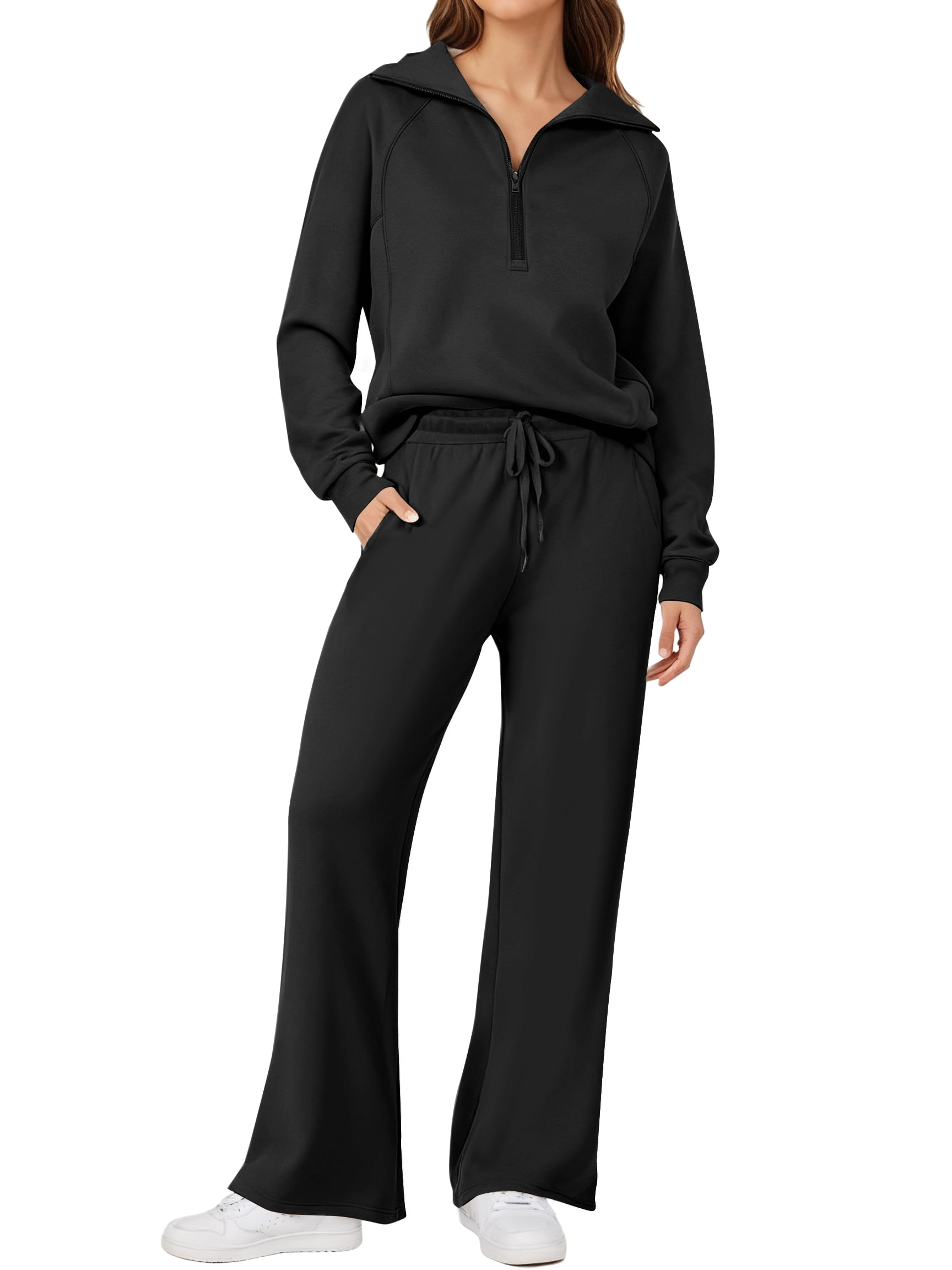 Walmart Saving of  Walmart Black Friday Deals 2025 - UVN Tracksuit for Women, 2 Piece Lounge Set with Long Sleeve Sweatshirt, Wide-Leg Pants, Winter Wear