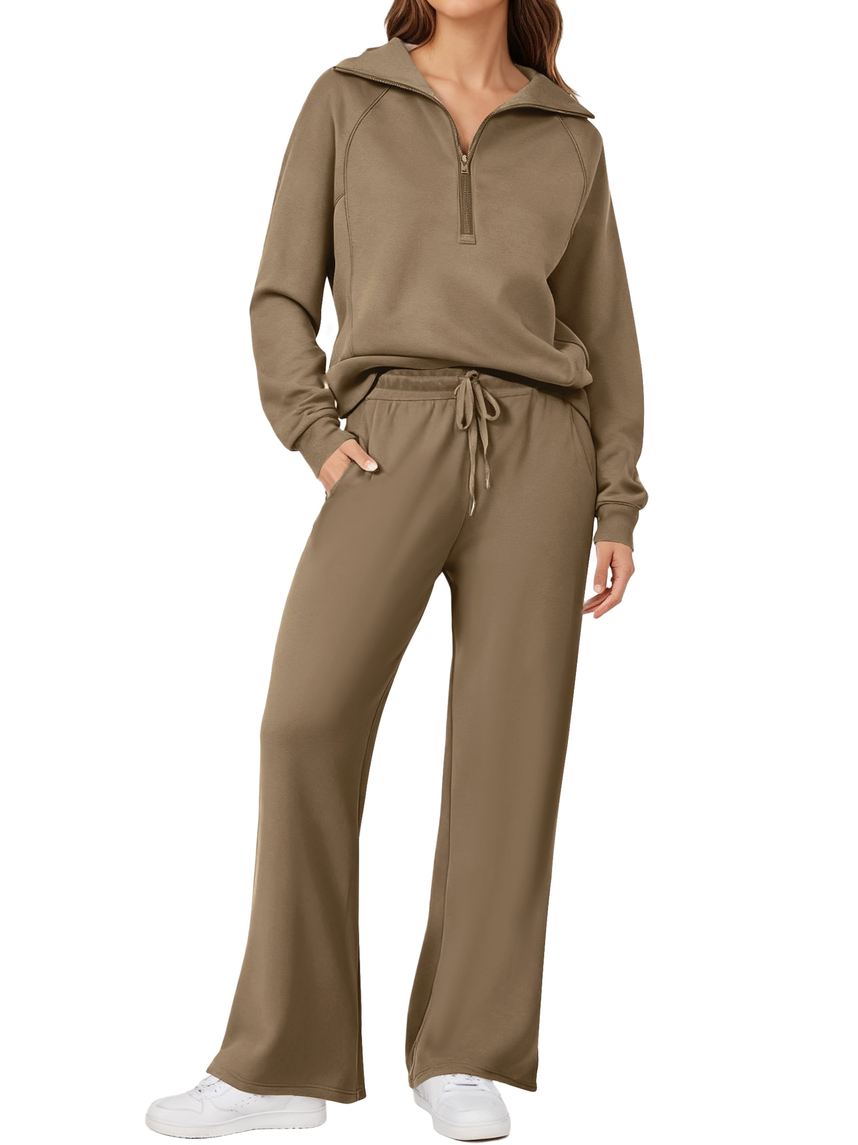 Walmart Black Friday Deals 2025 - UVN Outfit Sets for Women 2 Piece Sets Winter Casual Tracksuit Long Sleeve Lounge Set Outfits with Pockets