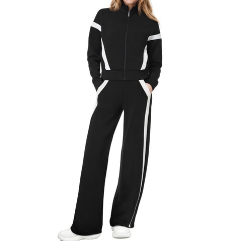 Womens 2 Piece Outfits Fall Winter Casual Fashion Tracksuit Long Sleeve Zip Up Tops and Wide Leg Pants Lounge Sets
