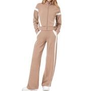 UVN Womens 2 Piece Outfits Fall Winter Casual Fashion Tracksuit Long Sleeve Zip Up Tops and Wide Leg Pants Lounge Sets