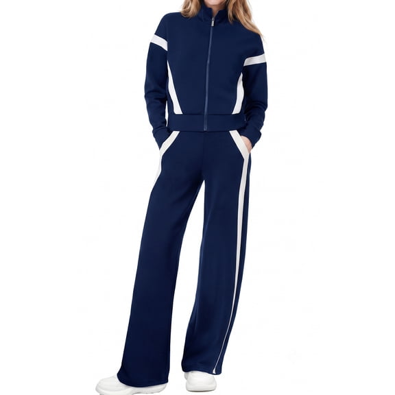 UVN Womens 2 Piece Outfits Fall Winter Casual Fashion Tracksuit Long Sleeve Zip Up Tops and Wide Leg Pants Lounge Sets