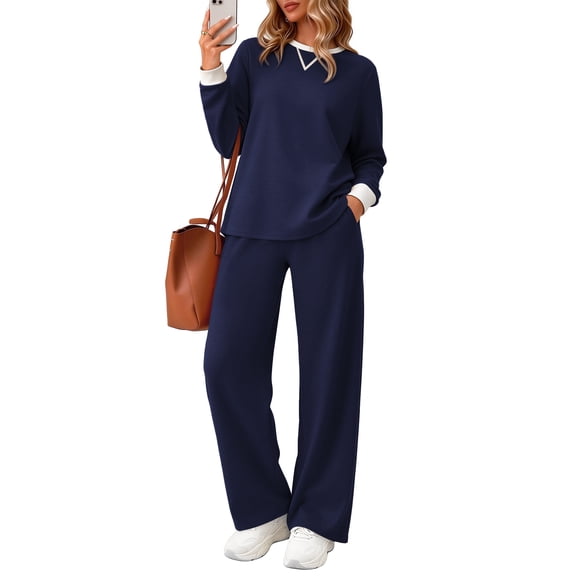 UVN Outfit Sets for Women Fall Winter Long Sleeve Tops and Pants Two Piece Lounge Sets Vacation Travel Sweatsuit Tracksuit