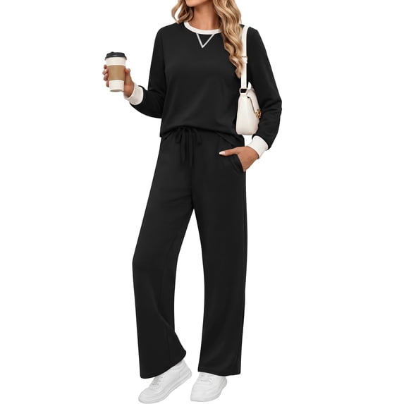 UVN Outfit Sets for Women Fall Winter Long Sleeve Tops and Pants Two Piece Lounge Sets Vacation Travel Sweatsuit Tracksuit