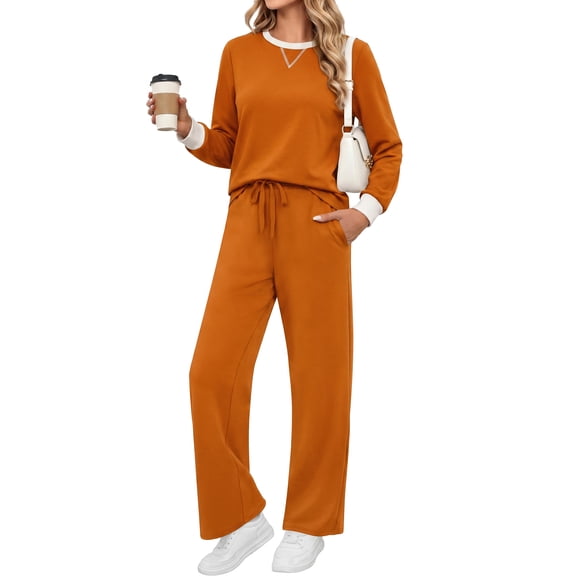 UVN Outfit Sets for Women Fall Winter Long Sleeve Tops and Pants Two Piece Lounge Sets Vacation Travel Sweatsuit Tracksuit
