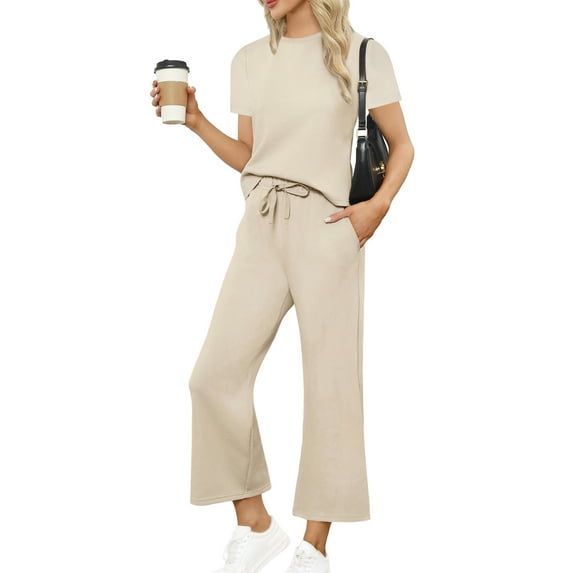UVN Outfit Sets for Women Summer Short Sleeve Tops And Pants Sweatsuits Casual 2 Piece Tracksuit Lounge Set